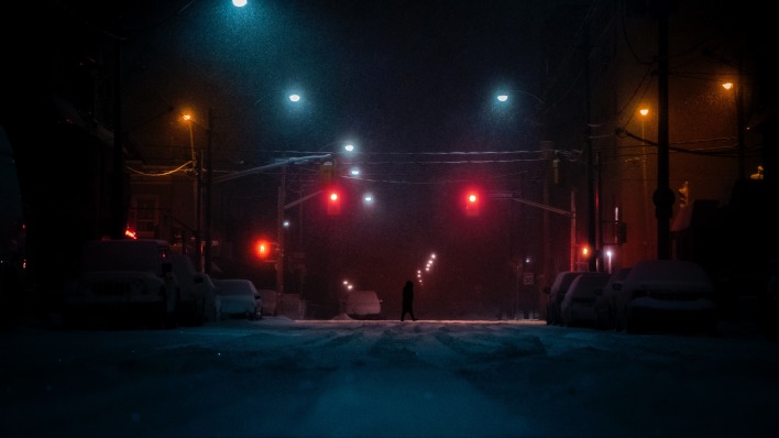 улица ночь снег зима