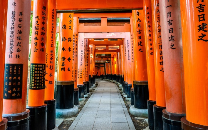 тоннель оранжевый столбы япония