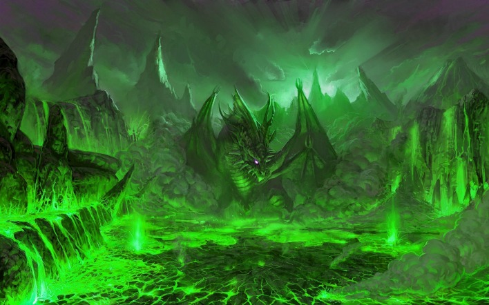 Нарисованый фэнтезийный зеленый дракон