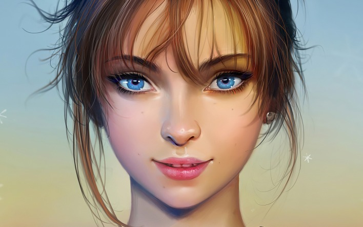 девушка лицо милая рисунок улыбка голубые глаза