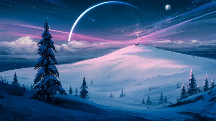 снег зима природа горы звезды небо