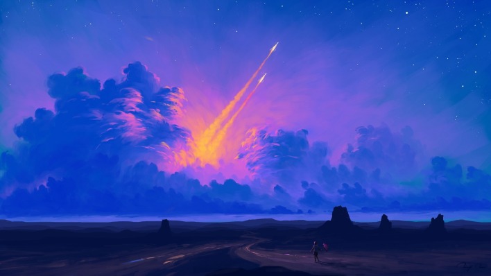 небо облака пейзаж ракета рисунок