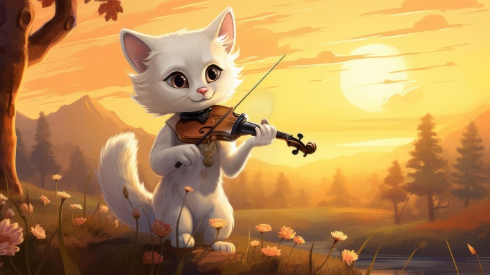 котенок скрипка рисунок арт