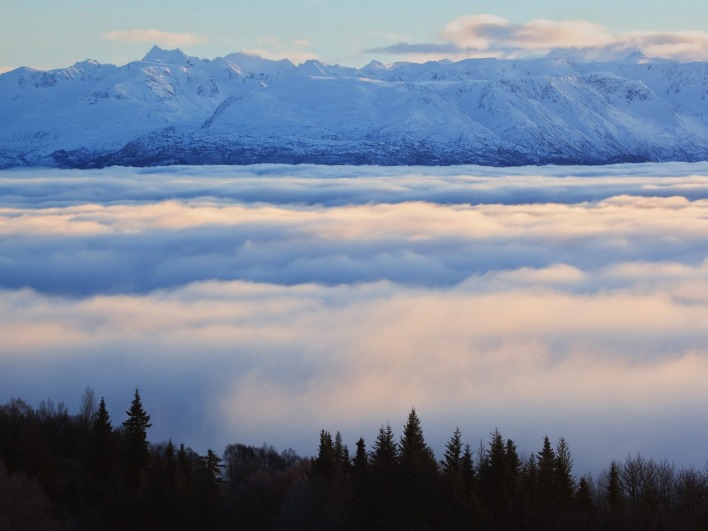Cloud-Filled Kachemak Bay Below the Kenai Mountains, Homer, Alaska