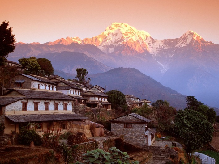 Ghandrung Village and Annapurna South, Nepal, Himalaya