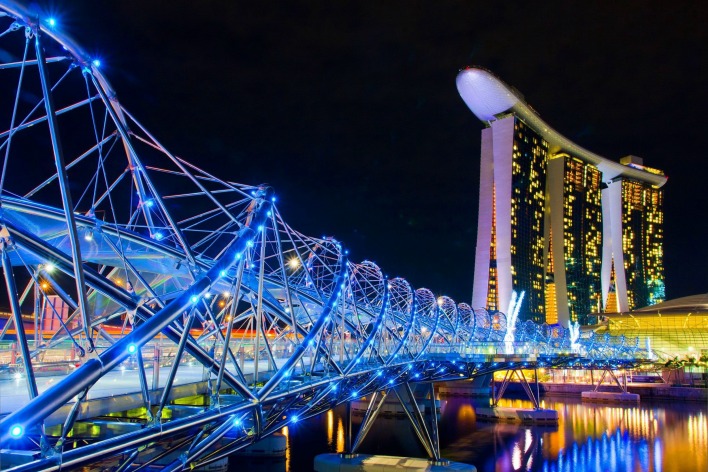 Сингапур мост огни ночь