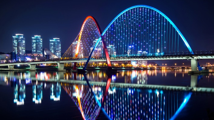 мост огни отражение город the bridge lights reflection city