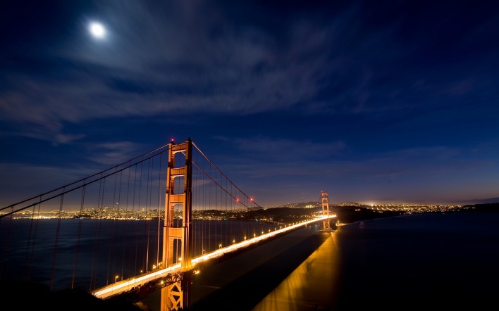 мост США ночь огни the bridge USA night lights