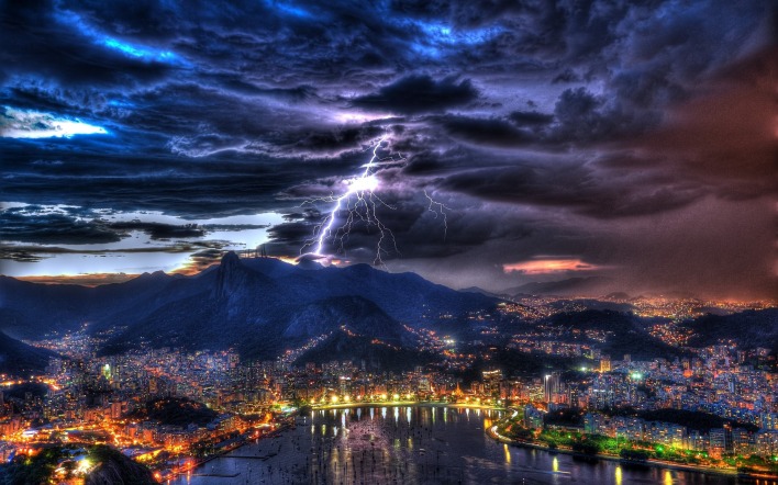 молния рио бразилия ночь lightning Rio Brazil night