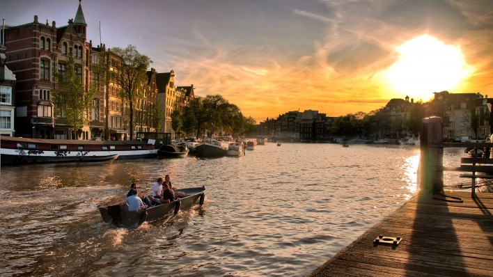 природа солнце река Амстердам страны