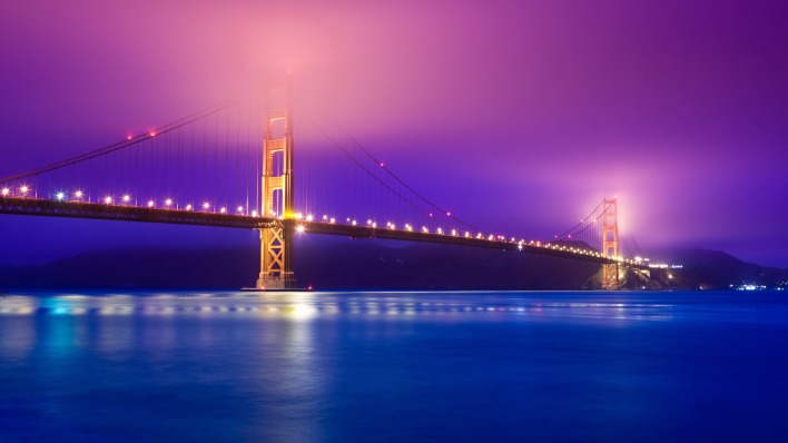 мост свечение ночь огни