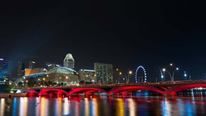 Сингапур ночь освещение