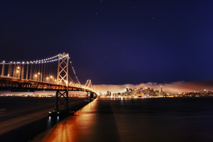 USА мост California пролив город огни San Francisco beesting bridge река