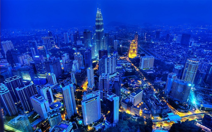 малайзия город сумерки высота небоскребы башни