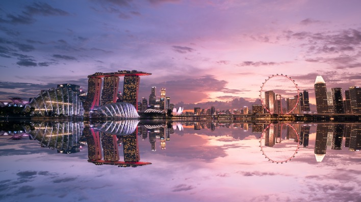 сангапур отражение залив город закат