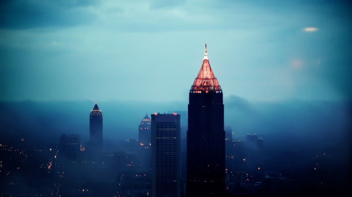 небоскребы туман облака сумерки