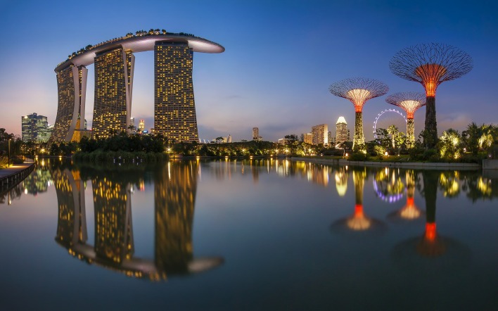 сингапур вечер огни города ночной город