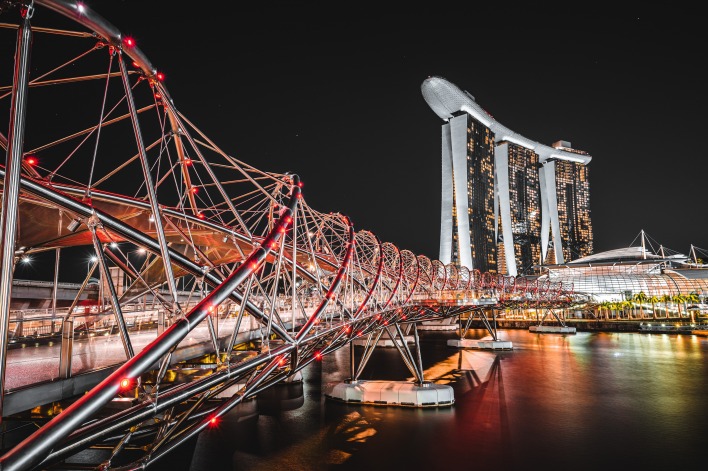сингапур мост ночь огни река