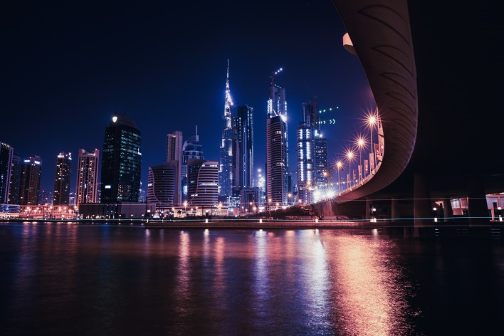 арабские эмираты оаэ дубаи мост город небоскребы огни ночного города