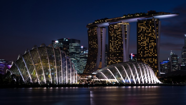 сингапур ночь город здания небоскребы