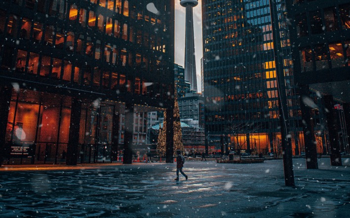 нью-йорк город улица снег здания небоскребы