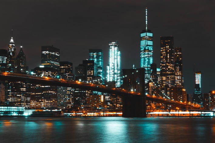 new-york город небоскребы огни вечер
