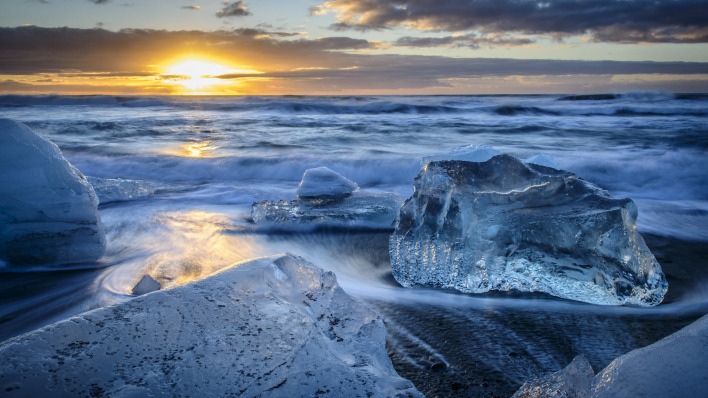 прибой море лед рассвет