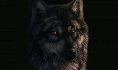 Черный волк со шрамами