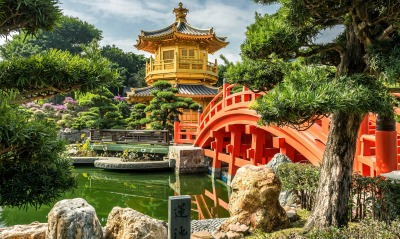 япония сад мост водоем