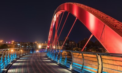 мост ночью огни освещение
