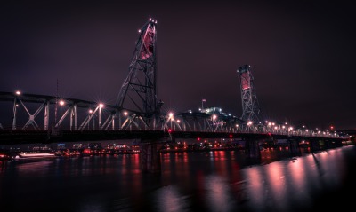 мост огни река ночь
