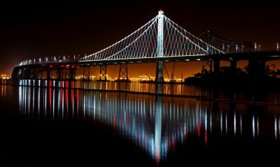 мост огни отражение ночь