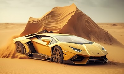 ламборгини автомобиль желтый пустыня песок