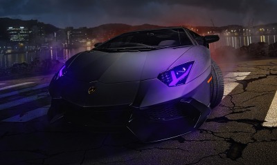 lamborghini ночью суперкар вид спереди