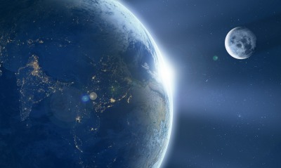 земля планета луна космос свечение рассвет