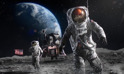 космонавты, луна
