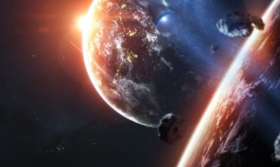 космос планеты рассвет астероиды