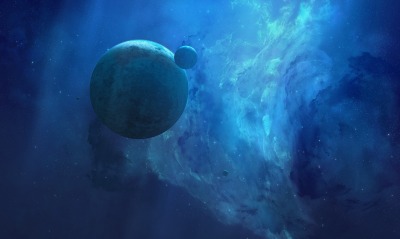 космос планета голубой туманность