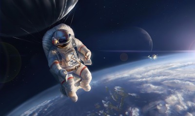 космонавт планета полет блики