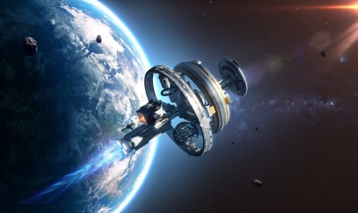 космос космический корабль планета атмосфера свечение