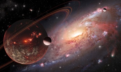 планеты космос кольца спутник галактика