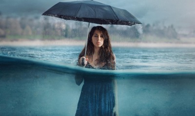 девушка зонт вода дождь