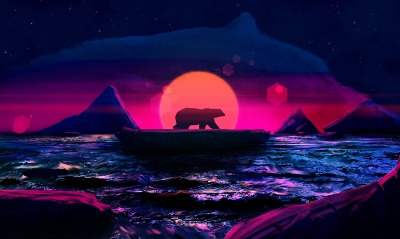 медведь силуэт минимализм море горы
