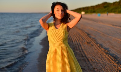 девушка побережье платье берег