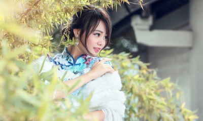 девушка азиатка улыбка дерево милая япония