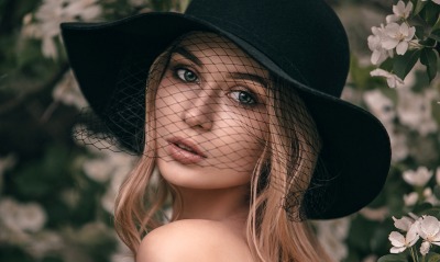 модель девушка шляпа сетка лицо