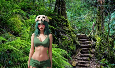 девушка лес зелень грим зеленые волосы
