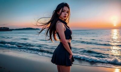 девушка море пляж закат