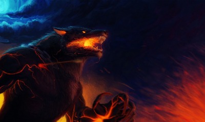 волк, огонь