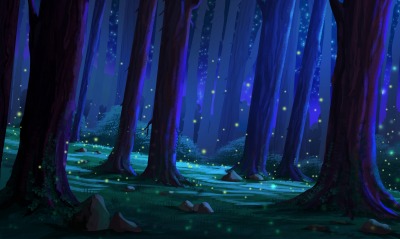 лес светлячки сказочный